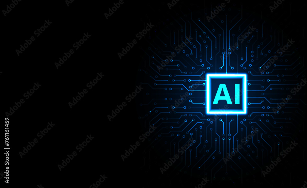 Poster artificial intelligence chipset on circuit board. futuristic concept. high-tech technology backgroun