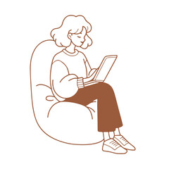 Girl sitting on lazy chair with laptop Illustration