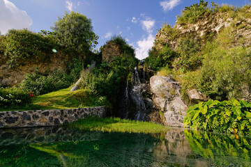 Beautiful rocks and waterfall in los fuertes, puebla mexico