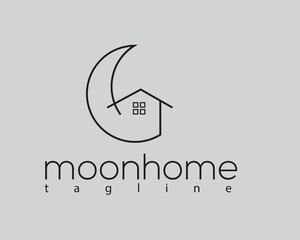 creative moon and house line logo design template