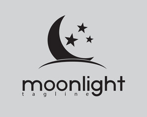 creative moon light and three stars logo design template