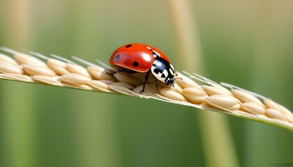 A Ladybug Resting On A Blade Of Wheat
