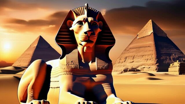 Sphinx, lion with head of man, mythical creature of ancient Egypt, Generative AI,