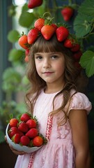 Fototapeta na wymiar Fashion portrait of a strawberry girl. Concept.