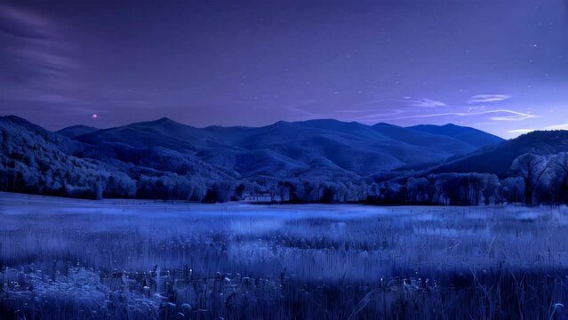 Beautiful night landscape in the mountains. Blue sky with stars.