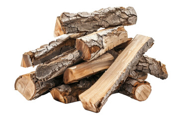 Pile of Chopped Wood Logs Isolated on Transparent Background.