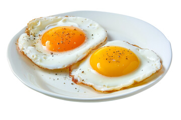 Two Boiled Eggs Served on Plate Isolated on Transparent Background.