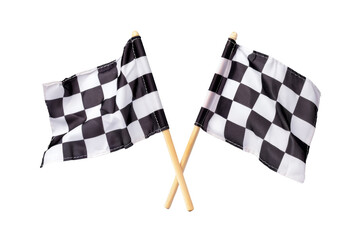 Two Racing Flags in Checkered Pattern Isolated on Transparent Background.