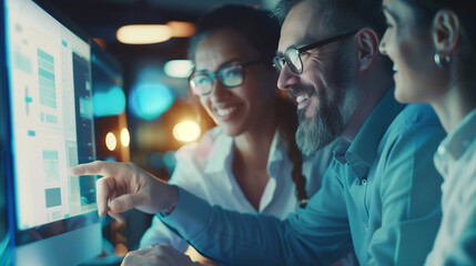 Successful Business Team Reacting to Positive Results.