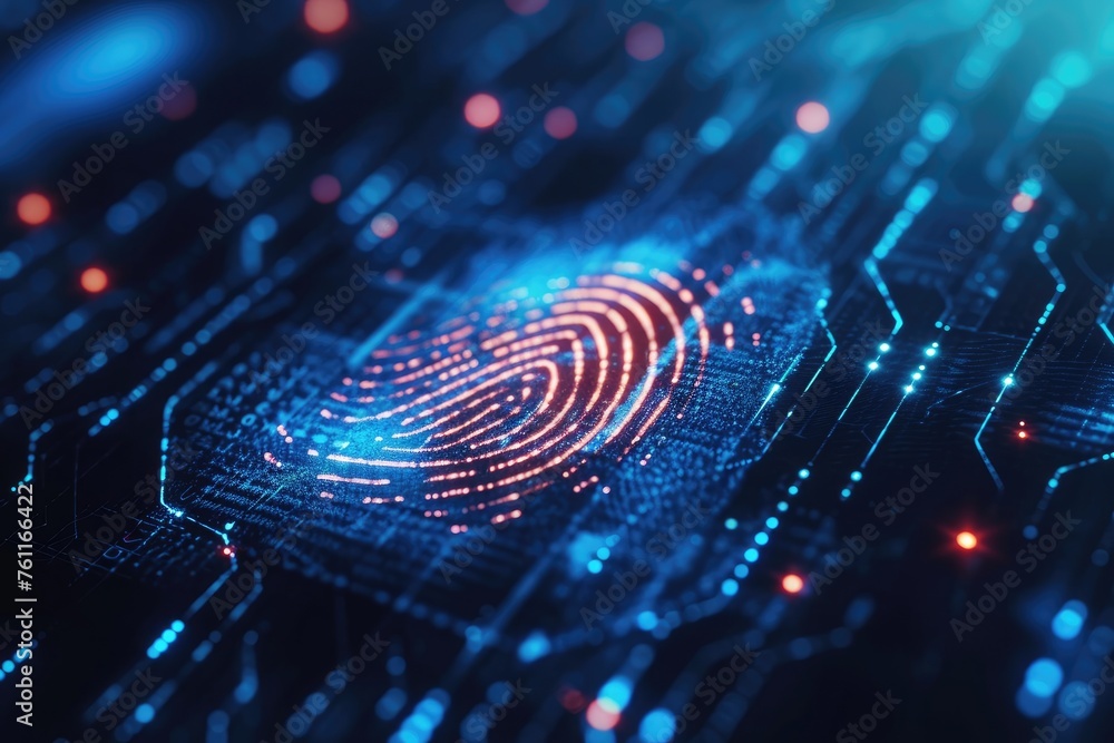 Poster the photo captures a close-up of a fingerprint displayed prominently on a computer screen, a stylise