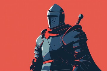 An intricate and detailed illustration showcasing a knight in armor firmly gripping a sword, A stylised armoured knight representing cybersecurity, AI Generated
