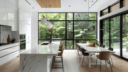 Open-Concept Modern Kitchen Basks in Natural Light and Forest Panorama