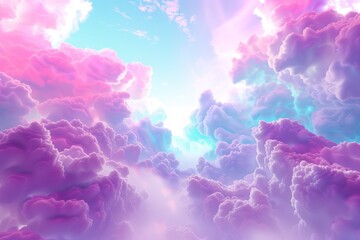 3d render, abstract fantasy background of colorful sky with neon clouds isolated on a white background Realistic daytime 