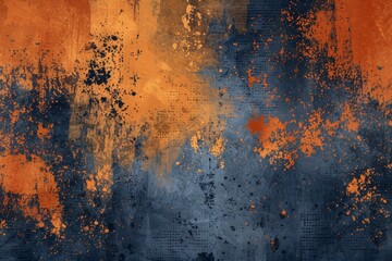 Grunge Background Texture in the Colors Pumpkin Orange, Navy Blue and Soft Grey created with Generative AI Technology - obrazy, fototapety, plakaty