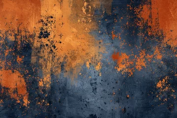 Foto op Aluminium Grunge Background Texture in the Colors Pumpkin Orange, Navy Blue and Soft Grey created with Generative AI Technology © Sentoriak