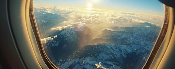 Fototapeta premium A view from the airplane window of a beautiful mountainous landscape.