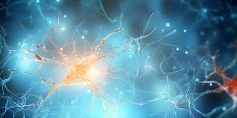 Vibrant Blue Neurons Neuroscience Nervous System Neuronal Connections blue background - obrazy, fototapety, plakaty