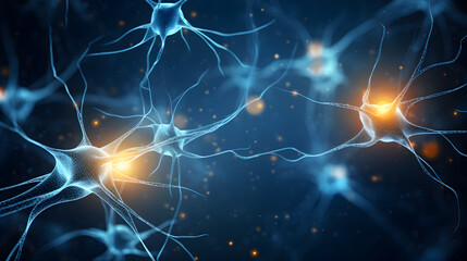 neurons of nervous system Neurobiology Neuroscience Neurotechnology blue background - obrazy, fototapety, plakaty