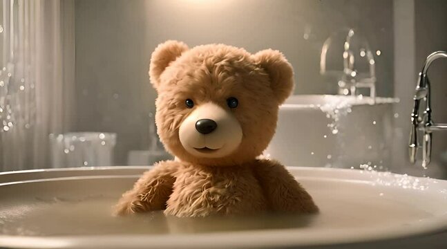 teddy bear in a bathroom