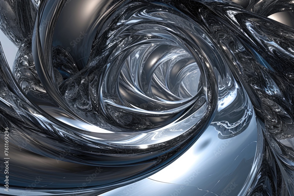 Poster a computer-generated image featuring an intricately designed spiral on a black background, a swirlin