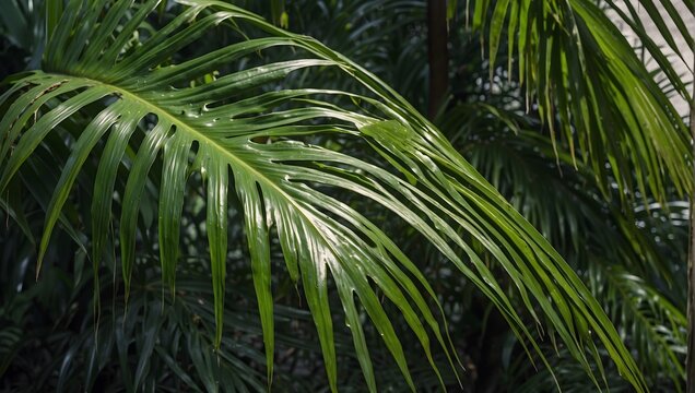 Vibrant green palm leaf from a tropical environment, cleanly separated from its context Generative AI