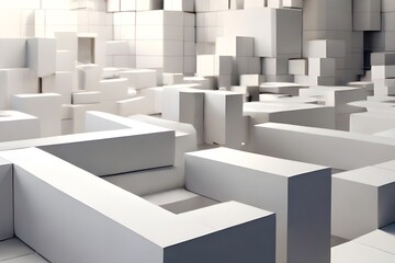 Rotating white boxes with hole loop. Abstract geometric animation render. Seamless video with blank space Generative AI