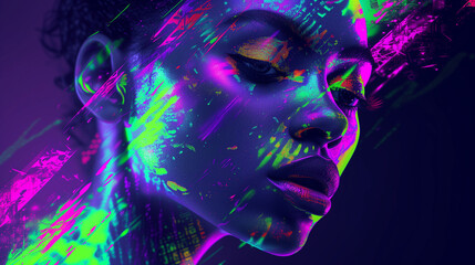 Beauty portrait with vibrant digital glitch art effects. - obrazy, fototapety, plakaty