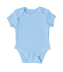 Light blue baby bodysuit, newborn onesie, mockup for design presentation, transparent background.