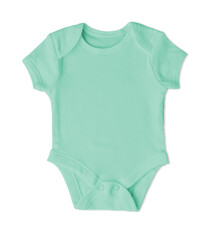 Light green baby bodysuit, newborn onesie, mockup for design presentation, transparent background.