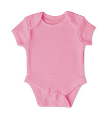 Pink baby bodysuit, newborn onesie, mockup for design presentation, transparent background.
