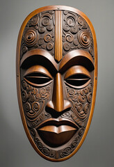 a carved african mask wood sculpture isolated on a transparent background