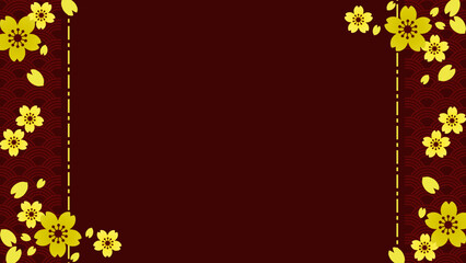 金色の桜と和柄のフレーム型の背景