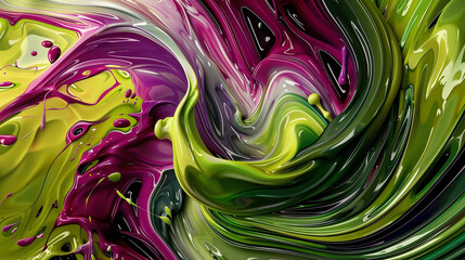 Abstract Background of Electric Green and Magenta in Acrylic Art.