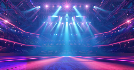 stage indoor or interior stadium with colorful lights - obrazy, fototapety, plakaty