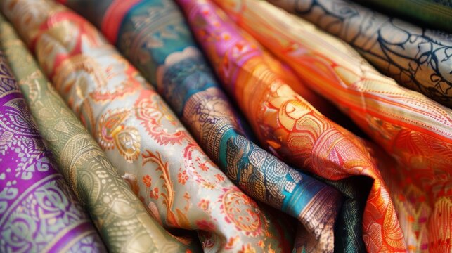 Exquisite folds adorn this traditional oriental fabric, showcasing intricate Indian patterns
