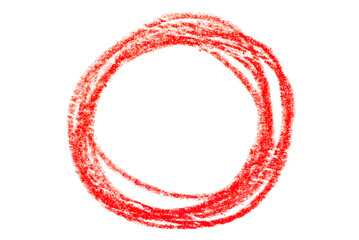 A circle drawn in red pencil isolated on transparent background.