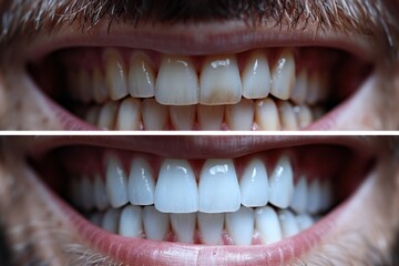 Transformation of mans teeth through whitening. Generative AI - obrazy, fototapety, plakaty