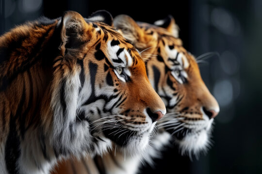 Group of three tigers standing together. Generative AI