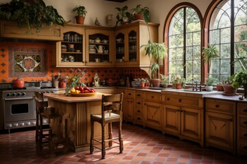 a kitchen filled with lots of wooden cabinets