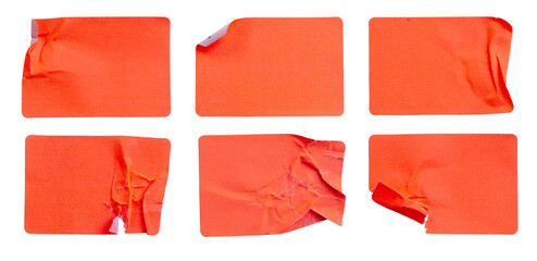 A set of orange rectangular paper sticker label isolated on white background.