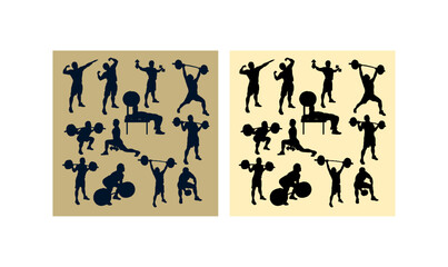 gym fitness silhouette set vector, gym fitness silhouette, silhouette, sport, vector, woman, illustration, people, run, body, black, 