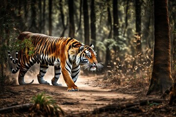  Powerful tiger in pursuit, capturing the raw in 