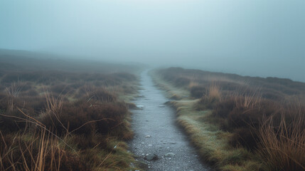 Mist Over a Serene Moorland Path.