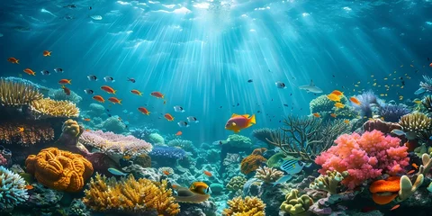 Foto op Plexiglas anti-reflex Explore the vibrant world of coral reefs at risk of extinction. Concept Marine biodiversity, Coral reef conservation, Threatened ecosystems, Underwater beauty, Climate change impact © Anastasiia