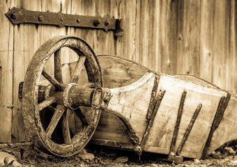 old wooden cart at a farm - 761175647