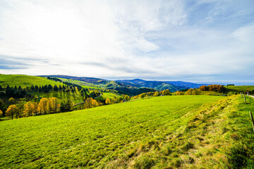 Fototapeta na wymiar Autumnal landscape in the Black Forest. Nature with forests, hills and fields. 