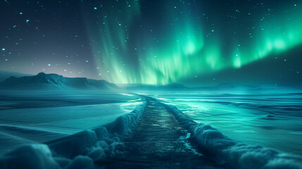Northern Lights Over a Frozen Pathway.