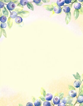 Watercolor style blueberry illustration frame.