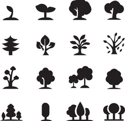 Tree Set Black Vector Editable 