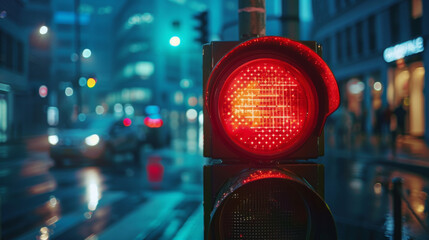 A red traffic light  - obrazy, fototapety, plakaty